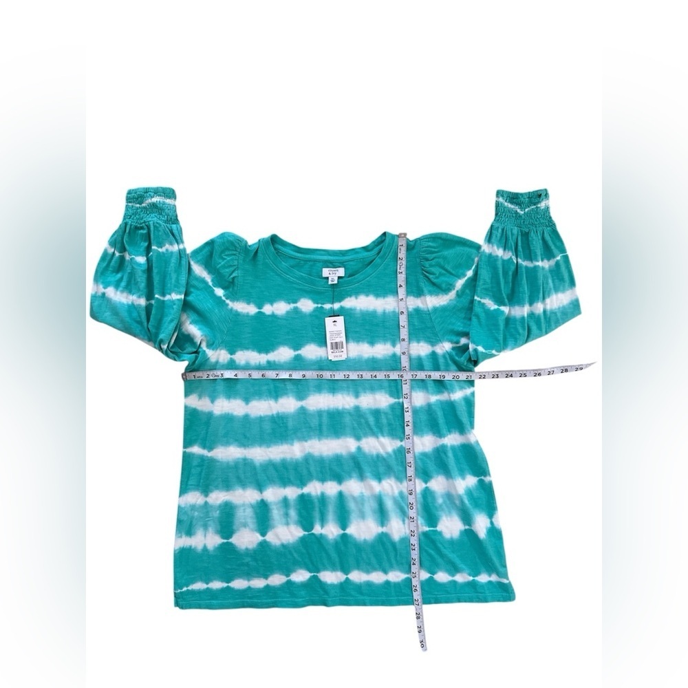 Crown & Ivy Jade Stripe Knit Puff Sleeve Blouse Top Casual Women’s Dye Green XL - Picture 6 of 6